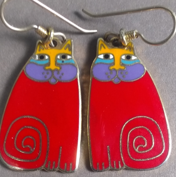 Retro Red Enamel Cat Earrings by Laurel Burch - Picture 1 of 4